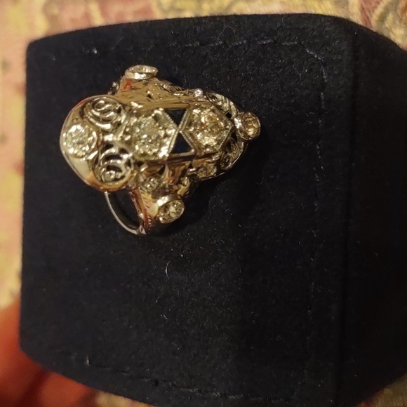 Old European cut Diamond Ring 18kt white gold north south Design - Picture 8 of 16